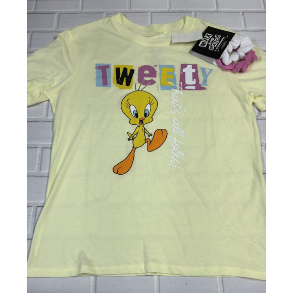 Looney Tunes Tweety Bird T-Shirt Crew Neck Yellow Juniors Size 7-9 Medium - Picture 1 of 8